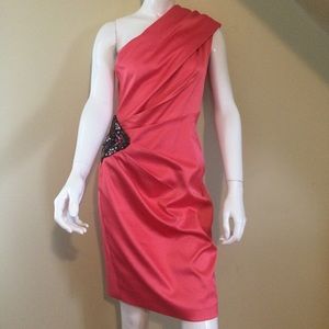 ELIZA J Beaded One Shoulder Satin pink DRESS SZ 8